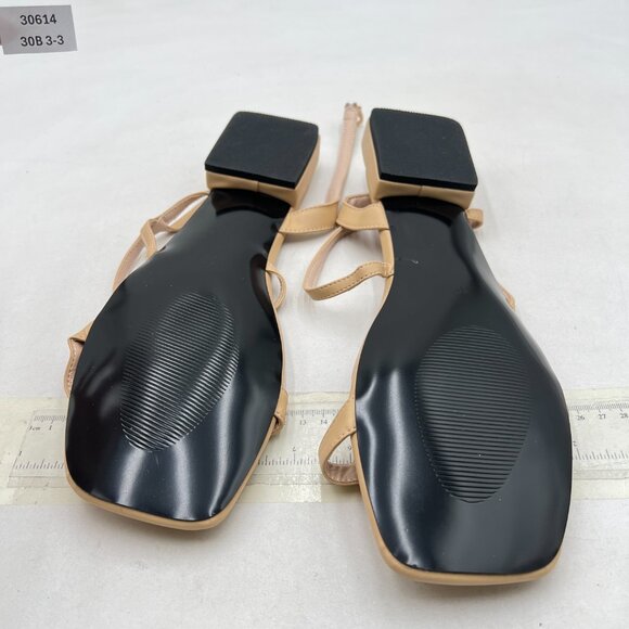 FYS Nude Square Open Toe Sandals Low Heel Strappy Slingbacks Comfy Summer Shoes - Picture 7 of 8